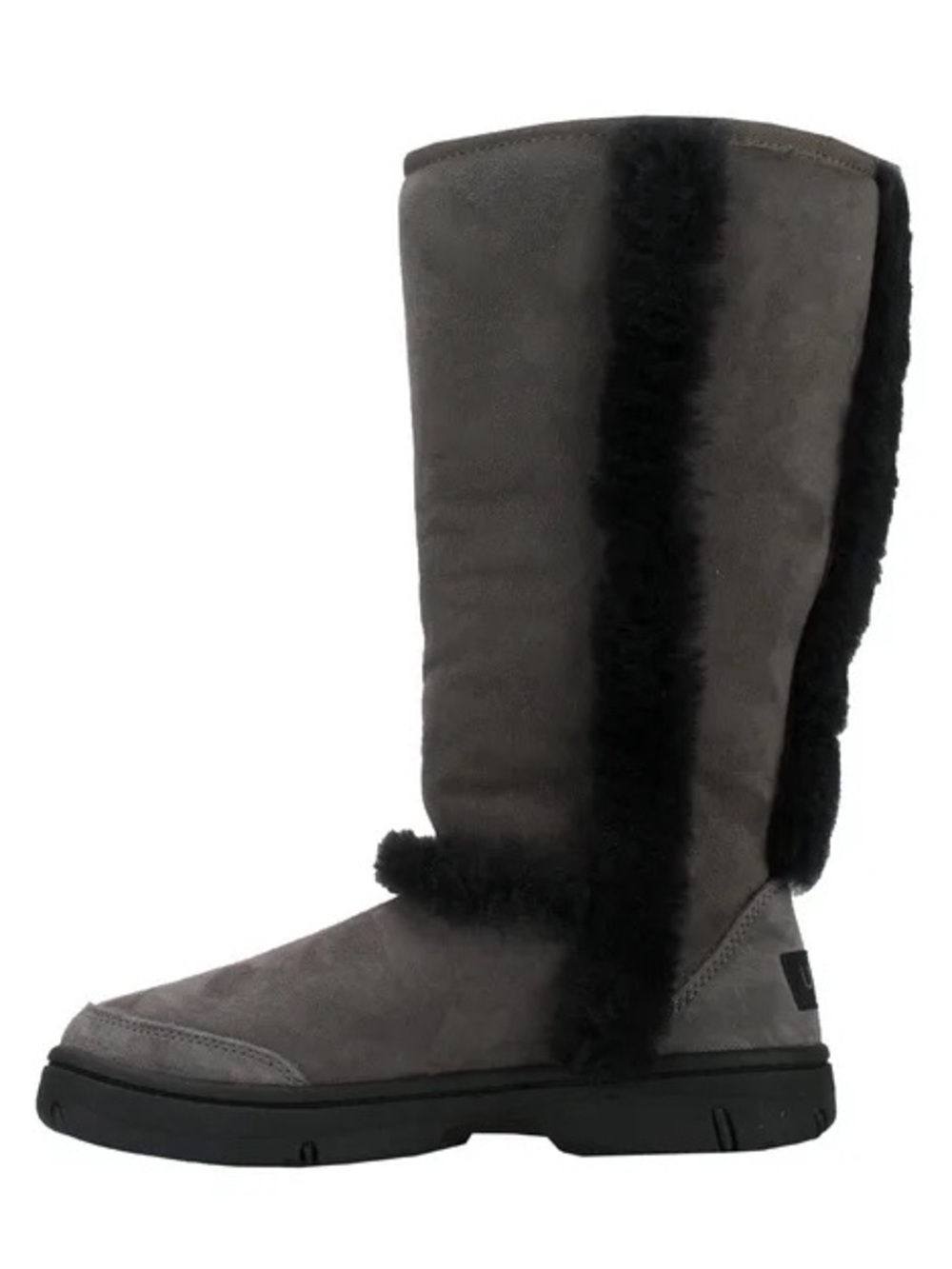 Ugg Sunburst Tall Boots Sherpa Lined Sheepskin Snow Winter Gray Black AS IS FLAW